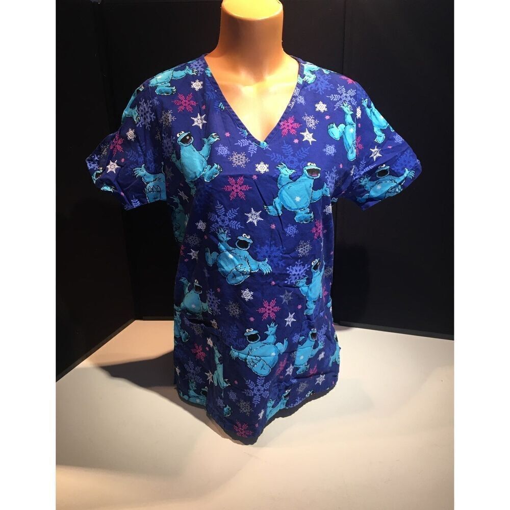 Cookie Monster Sesame Street Scrub Top Size Small
